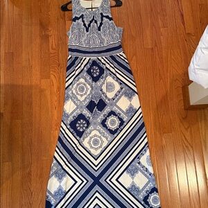 London Times Navy and Cream Patterned Maxi dress